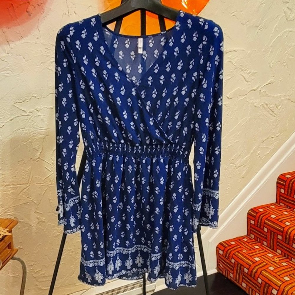 Xhilaration Blue Floral Wrap Dress